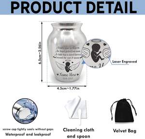 Urne commémorative gravée de souvenir décorative en acier inoxydable personnalisée pour la perte d'enfants d'urnes en argent de taille personnalisée - Product Image 2