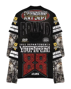 T-shirt Boxy graphique surdimensionné 100% coton Double couche T-shirts à manches doubles personnalisés pour hommes Vêtements manufacturés - Product Image 2