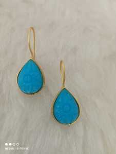 Modern Art Customizable Heavy Brass Emerald Main Stone Pear Hoop <b>Earrings</b> Romantic Imitation <b>Rhodium</b> Plated Women's Fashion Bulk - Product Image 5