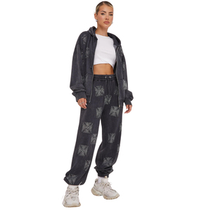 Sweat-shirt à capuche de jogging unisexe en molleton d'hiver pour le sport Vêtements personnalisés en coton avec strass Sweatshirts délavés à l'acide Pantalons de survêtement - Product Image 2