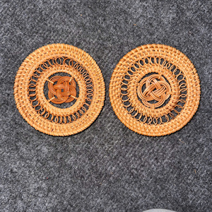 Handwoven Rattan <b>Drink</b> <b>Coaster</b> with Decorative Knot Center - Product Image 1