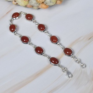 Red Carnelian <b>925</b> <b>Sterling</b> <b>Silver</b> Gemstone Adjustable <b>Bracelet</b> Handmade Jewelry Oval Shape Gift for Women 9 Stone <b>Bracelet</b> - Product Image 2