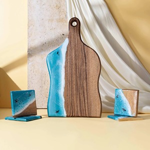 Planche à découper en bois et résine bleue Ocean Design, élégante planche de service pour la présentation des aliments et les cadeaux, en provenance d'Inde - Product Image 5