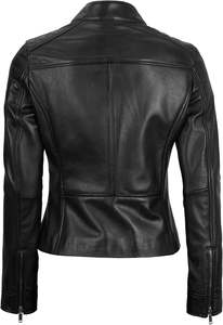 TESSUTO Women's <b>Genuine</b> Cow Leather Motorcycle Jacket Breathable Quilted Waterproof Eco-Friendly Vintage Style <b>Nylon</b> Lining - Product Image 4
