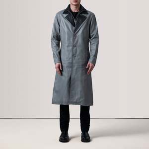 Manteau long à simple boutonnage pour homme Charlton, en tissu de laine, avec capuche, décorations boutonnées, style trench imprimé, aspect cuir gris - Product Image 2