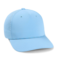 Gorra de golf premium de lona impermeable estructurada de 5 paneles, perfil medio, con perforaciones cortadas a láser, banda de sudor de cuerda tejida lateral, gorra deportiva con diseño de hoja.