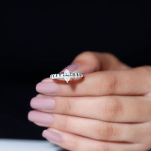 Marquise Moissanite <b>Solitaire</b> Engagement <b>Ring</b> with Side Stones, 925 Sterling <b>Silver</b> - Product Image 1