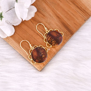 Boucles d'oreilles bohèmes en laiton et jaspe Malinga, bijoux ethniques faits à la main, boucles d'oreilles en laiton de haute qualité, commande en gros - Product Image 2