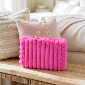 Sac fourre-tout en peluche pour femme, sac à main en fausse fourrure douce et moelleuse avec poignée à chaîne à billes, sac tendance - Product Image 2