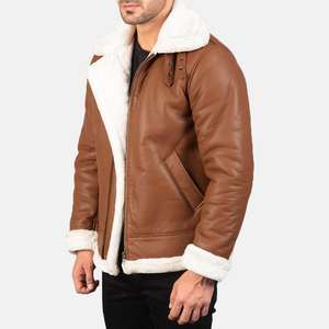 Stylish Sheep Skin Fur Leather Men's Winter <b>Jacket</b> with Stand Collar and Front Logo-Bulk Buyers & Retail - Product Image 2