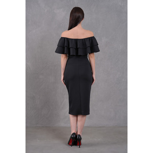 Vestido Midi Negro sin Tirantes para Mujer, Casual, Elegante, Cintura Natural, Poliéster, para Fiestas y Salidas Nocturnas - Product Image 3