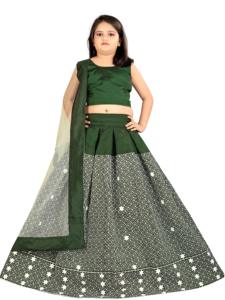 Conjunto de Lehenga Choli Verde para Niñas, Listo para Usar, Estilo Shoryam, Moda Étnica India, Ghagra con Bordado de Estrellas, Largo hasta el Suelo, para Fiestas y Ocasiones Especiales - Product Image 4