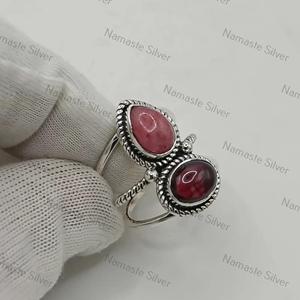 <b>Garnet</b> Rhodonite <b>Ring</b>, 925 Sterling <b>Silver</b> Dual Gemstone Handmade Jewelry - Product Image 2