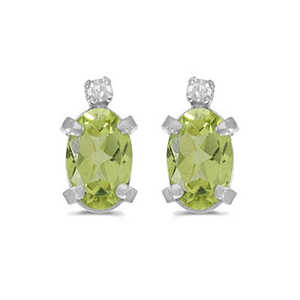 Pendientes de Oro Blanco de 14K con Peridoto Ovalado y Diamantes, Joyería con Diamantes de 1.12ct - Product Image 1