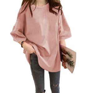 เสื้อยืดผู้หญิงคอกลมคุณภาพสูงเสื้อยืดตัวยาวผ้าฝ้าย100% ขนาดใหญ่พิเศษกำหนดโลโก้เองได้ - Product Image 1