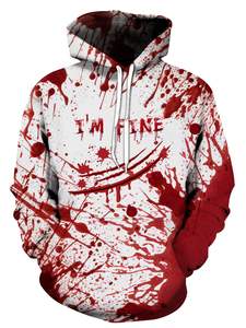 Sudadera con Capucha Casual de Invierno para Hombre, Estampado Otoño/Invierno, Forro Polar Bordado, Cortavientos, Estilo Urbano, Novedad 'I'm Fine' - Product Image 4