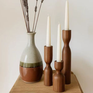 Ensemble de bougeoirs en bois nordique minimaliste, bougeoir en bois de frêne artisanal pour centre de table, mariage, maison, bureau - Product Image 1