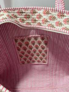 Handmade <b>Large</b> Cotton <b>Tote</b> <b>Bag</b> Turquoise Quilted <b>with</b> Red Motif Embroidery Fashionable <b>Zipper</b> Closure for Daily Travel Use - Product Image 5