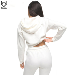 Sweat-shirt à capuche court bleu clair pour femme, manches longues, couleur unie, tricoté, respirant, pour l'automne - Product Image 5