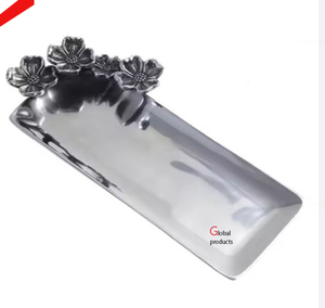 superior quality silver finished <b>metal</b> designer stainless steel serving tray for hotel restaurant and bar - Product Image 4