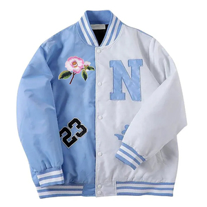 OEM Service Men's Vintage Denim Varsity <b>Jacket</b> Hooded Windproof Cotton Liner for Winter Washed Crocheted Weaving <b>Collar</b> Zipper - Product Image 3