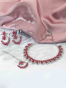 Ensemble de collier en pierre autrichienne Colorstone bijoux en alliage plaqué argent pour anniversaire de mariage et cadeau de fête pour elle - Product Image 2