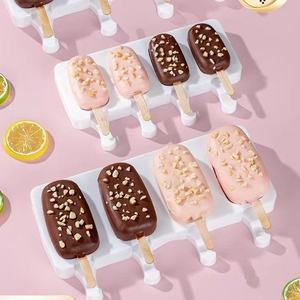 Lutai Cross-border New 4-hole Silicone Oval Ice Cream <b>Mold</b> with Lid Easy to Demold Cheese Popsicle DIY Ice Cream Pops - Product Image 2