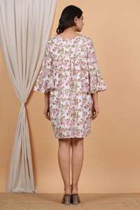 Vestido de verano corto de algodón floral bohemio tejido de algodón puro estampado floral Vestido de playa al por mayor para mujer - Product Image 5