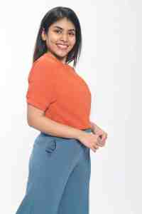 Fashionable Women Orange <b>Short</b> Sleeve Waffle Knit <b>Top</b> Polyester Blend Soft Breathable Tee Perfect for Office and Layering - Product Image 4