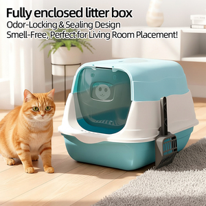 กระบะทรายแมวแบบมีฝาปิดสีฟ้า ยี่ห้อ Poland Stock รุ่น Blue Hooded Cat Litter Box 180 แบบเปิดหรือแบบปิด พร้อมที่ตักทรายแมว จัดส่งเร็วในยุโรป - Product Image 2