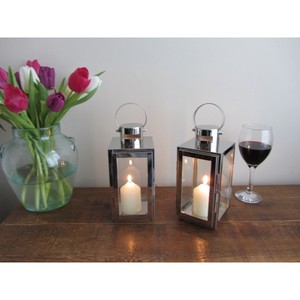 Conception classique en acier inoxydable avec lanterne bougeoir en métal fini argent pour jardin extérieur et décoration de Noël - Product Image 2