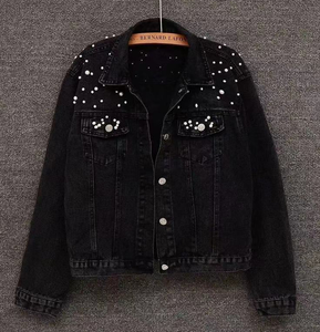 โรงงานขายส่งเสื้อแจ็คเก็ตยีนส์ผู้หญิงประดับมุก ทรงหลวมบางเบา สไตล์สั้นสำหรับฤดูใบไม้ผลิและฤดูใบไม้ร่วง เหมาะสำหรับงานแต่งงาน ผู้จัดจำหน่ายเสื้อแจ็คเก็ตยีนส์ - Product Image 5