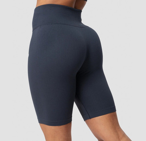 Pantalones cortos de motorista azul marino sin costuras para Mujer | Pantalones cortos de compresión de gimnasio de cintura alta - Product Image 2