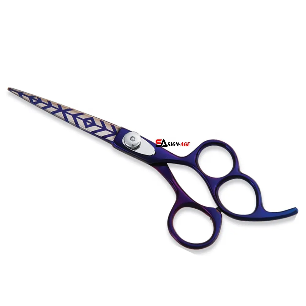 New Arrival Hair Scissor Purple Titanium Coated Stainless Steel With Three Ring Barber Hair Cutting Scissor With Sharp Blade