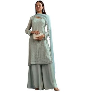 Cutdana Kurta azul cielo con vieiras Dupatta y Palazzo en Chinon, venta al por mayor, fábrica de ropa étnica OEM para mujeres, proveedor a granel - Product Image 2
