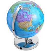 Globe Terrestre Lumineux Artisanal en Aluminium, Design Art Déco, Support Rotatif Chromé Robuste, Éducatif, pour la Maison, le Bureau, la Table