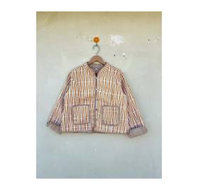 Chaqueta acolchada de algodón con estampado de bloque de mano reversible transpirable Chaqueta corta de algodón - Product Image 1