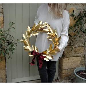 Wholesale Metal Wall Hanging <b>Wreath</b> Custom Copper Leaf Decorative Garland with Ribbon - Durable Iron Art Wall Decor Crafts - Product Image 2