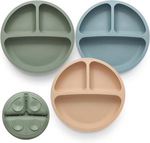 Assiettes en silicone de qualité alimentaire pour enfants avec manchons en silicone, assiettes bébé antidérapantes à compartiments, compatibles micro-ondes, avec <span class=keywords><strong>ventouse</strong></span> - Product Image 1
