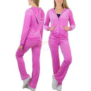 Ensemble sweat à capuche et pantalon en velours pour femmes survêtement personnalisable marque OEM fournisseur en vrac tenue de survêtement en polyester doux - Product Image 2