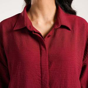 Chemise en lin boutonnée de couleur bordeaux, style simple, pour les séances d'entraînement - Easy Top - Product Image 6