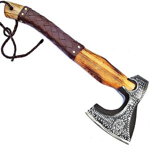 Pedidos a granel personalizados al por mayor, servicio OEM ODM, hacha de acero al carbono con mango de madera y Funda de cuero para acampar - Product Image 2