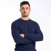 Pull en maille plate légère pour homme Capri, en coton, cachemire et laine, tricot italien personnalisé ODM, col rond, mode raffinée