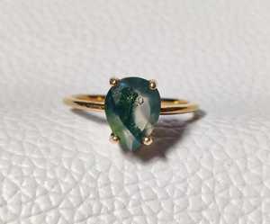 Handmade Solid 925 Sterling <b>Silver</b> <b>Ring</b> Jewelry Natural Pear Cut Green Moss Agate <b>Statement</b> Healing Gemstone Unisex <b>Ring</b> for Her - Product Image 2