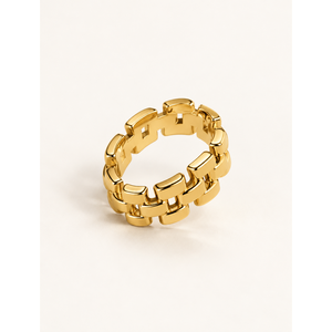 18K <b>Gold</b> Plated Stainless Steel <b>Vintage</b> Eternity <b>Ring</b> with Bezel Set Number Design - Product Image 1