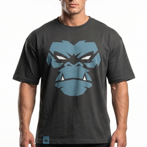 Camiseta Negra de Manga Corta para Hombre, de Alta Calidad, Talla Grande, con Estampado de Gorila Azul, Cuello Redondo, Informal, de Algodón Jersey - Product Image 1