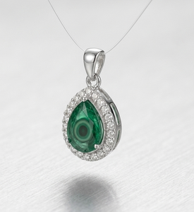 Collier pendentif ovale en argent 925 avec pierre verte et strass, bijou pour femme - Product Image 4