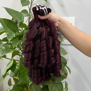 Boucles rebondissantes bordeaux foncé brut donneur unique Super Double Bundles véritables Extensions de cheveux humains vietnamiens Fumi Style tissage de cheveux - Product Image 6