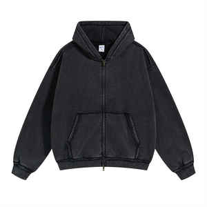 Hip Hop Streetwear gris peso pesado de gran tamaño hombres Vintage peso pesado desgastado conjunto Puff impresión Ácido lavado sudaderas con capucha personalizadas - Product Image 6