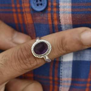 Anillo Vintage de Plata de Ley 925 con piedras preciosas lisas con forma ovalada de amatista azul Naturel para mujer, pedido a granel, precio al por mayor - Product Image 3